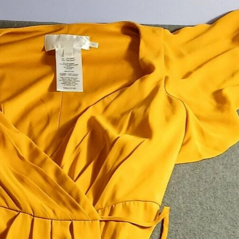 Davids Bridal Formal Floor Length Wrap Dress Size 6 Marigold NWT ,Flutter Sleeve - Picture 7 of 16